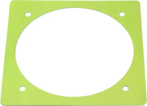 Grüne Dichtung mit quadratischer Form und einem zentralen Loch, möglicherweise von Bosch, zur Verwendung in Maschinen oder Geräten.